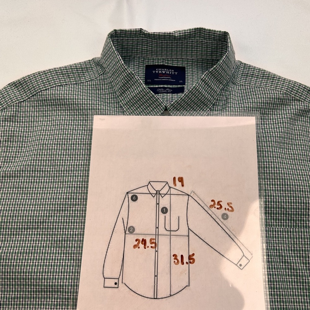 Charles Tyrwhitt Weekend Men Green Blue Plaid Cotton Long Sleeve Shirt XL - Picture 6 of 6